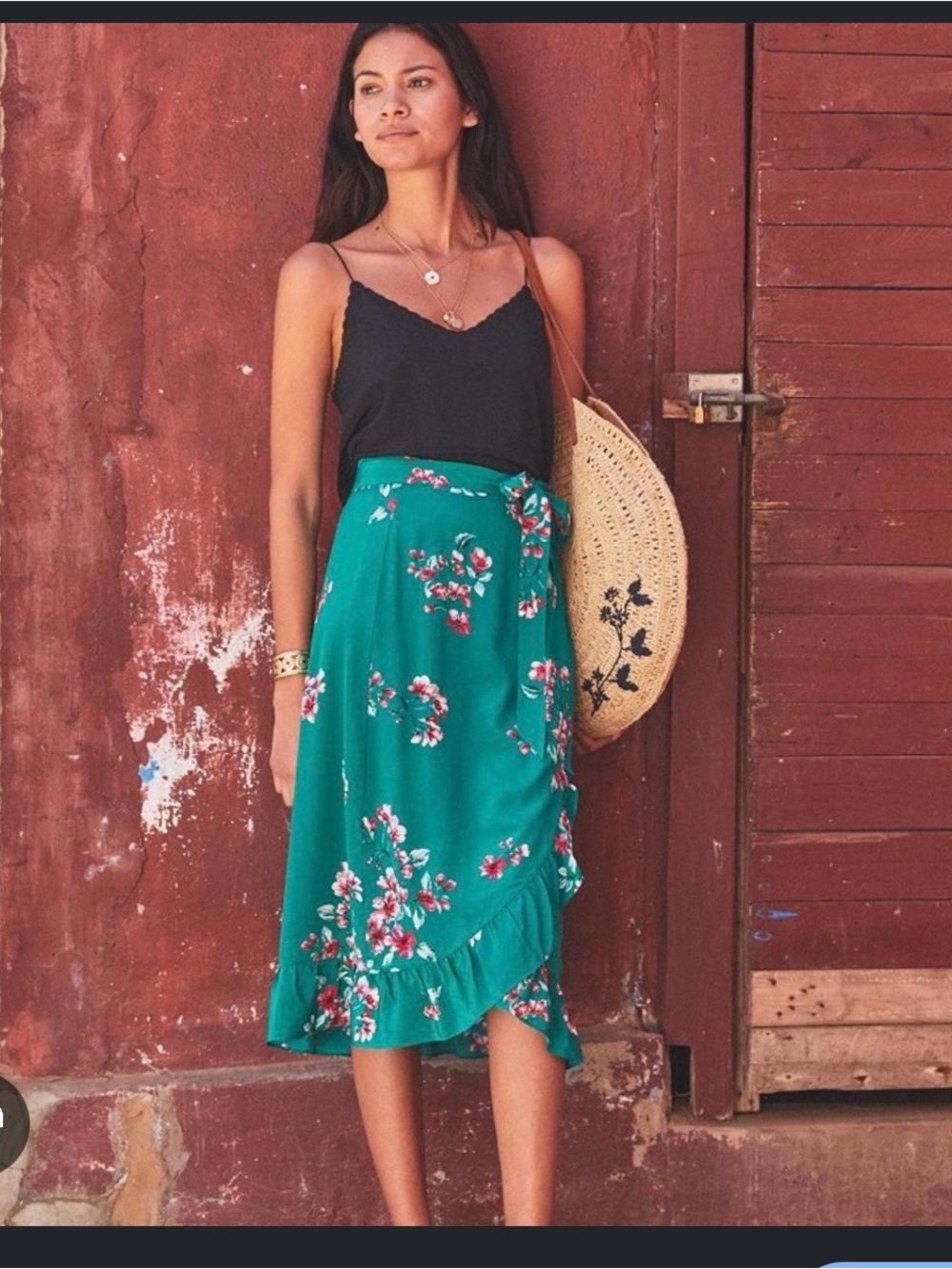 RARE*Sezane Adriana Green silk Floral Wrap Maxi Skirt